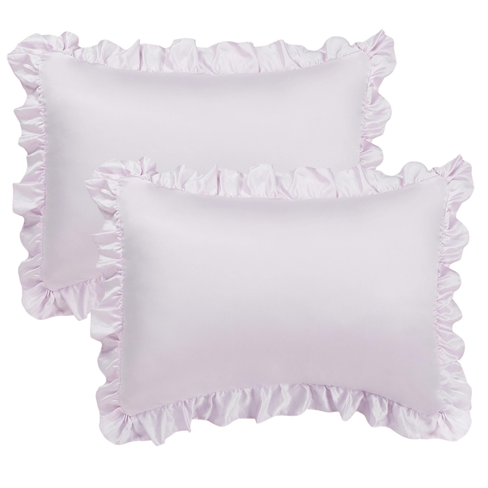 Unique Bargains 2-Piece Satin Ruffled Edge Pillowcases, Standard, Lavender Gray