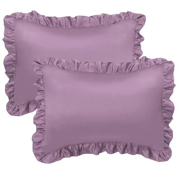 Unique Bargains 2-Piece Satin Ruffled Edge Pillowcases, Standard, Mauve
