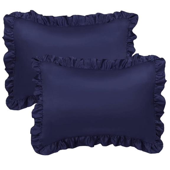 Unique Bargains 2-Piece Satin Ruffled Edge Pillowcases, Standard, Navy