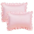 thumbnail image 1 of Unique Bargains 2-Piece Satin Ruffled Edge Pillowcases, Standard, Pink, 1 of 7