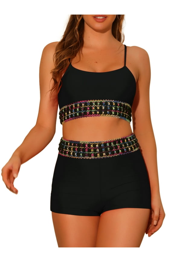 2 Pieces Contrast Color Bikini Sets Scoop Suit
L Black