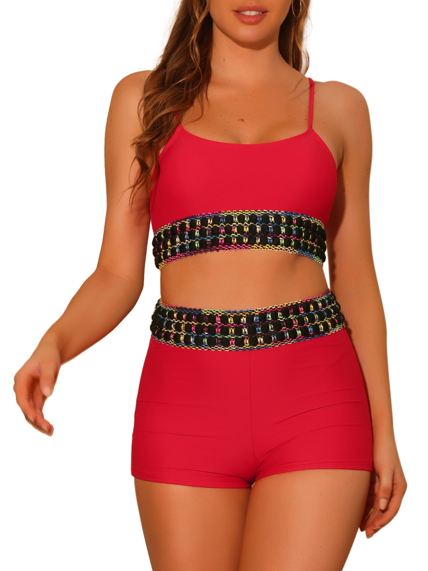 DARING DIVA 2 Pieces Contrast Color Bikini Sets Scoop Suit
 XL Red