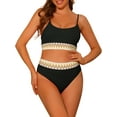 thumbnail image 1 of DARING DIVA 2 Pieces High Waisted Ribbed Swimsuit Swimwear L Black, 1 of 6