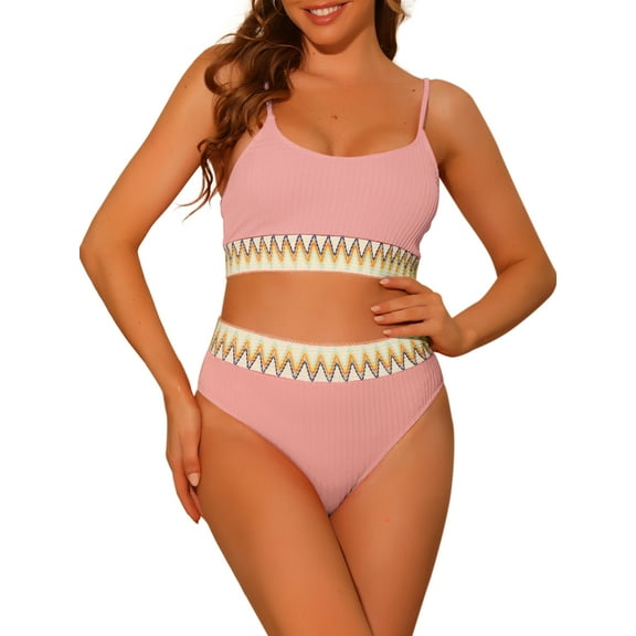 DARING DIVA 2 Pieces High Waisted Ribbed Swimsuit Swimwear XL Pink