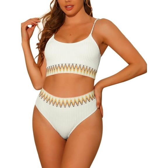 DARING DIVA 2 Pieces High Waisted Ribbed Swimsuit Swimwear XL White