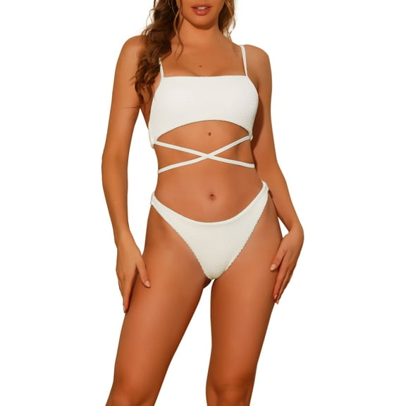 DARING DIVA 2 Pieces Sporty Ribbed Bikini Sets Swimwear Bathing Suits M White