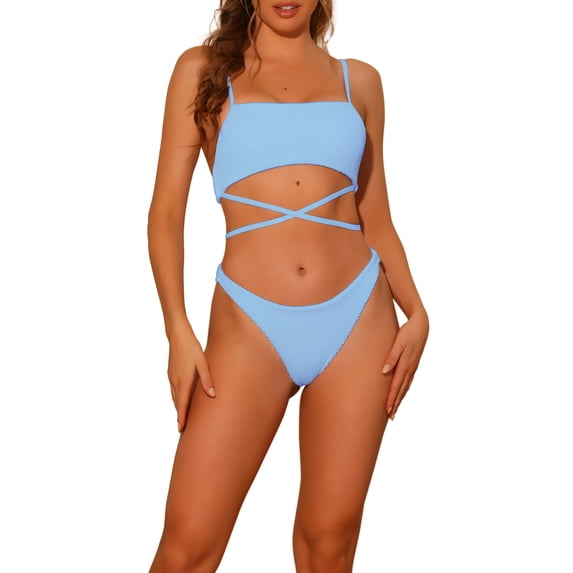 DARING DIVA 2 Pieces Sporty Ribbed Bikini Sets Swimwear Bathing Suits XL Blue