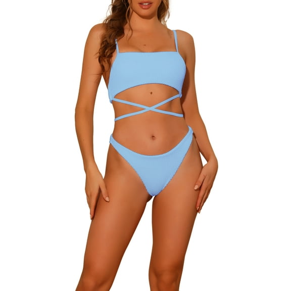 DARING DIVA 2 Pieces Sporty Ribbed Bikini Sets Swimwear Bathing Suits XS Blue