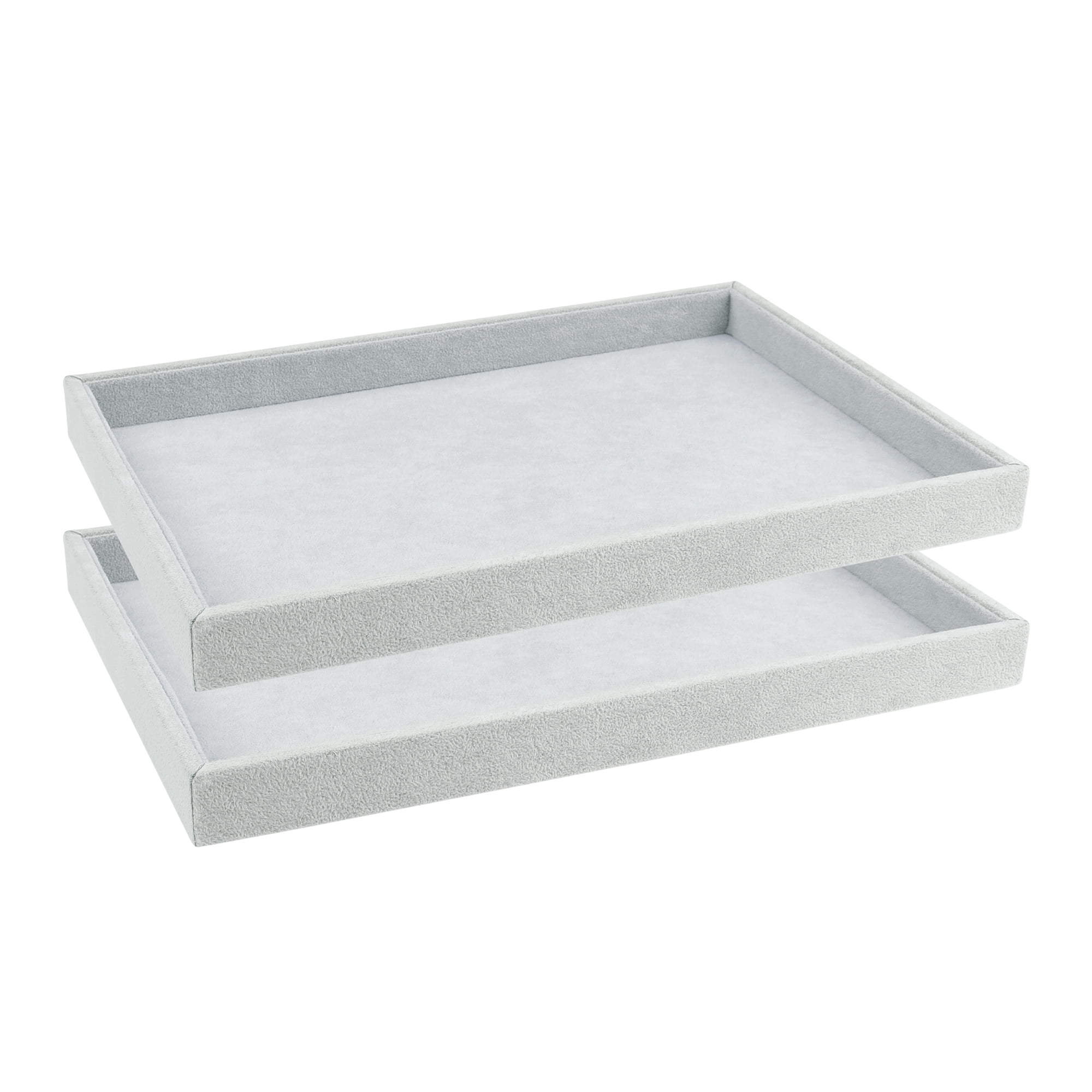 Unique Bargains 2 Pieces Velvet Jewelry Boxes Organizer Trays with Removable Dividers Gray Flat Tray