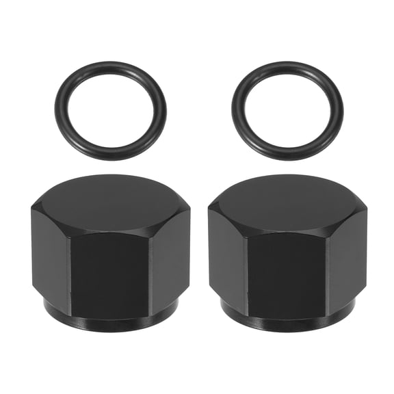 Unique Bargains 2 Set AN8 Universal Female Flare Cap Port Plug Block Off Fitting Nut Adapter with O-ring Black