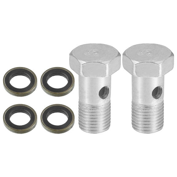 Unique Bargains 2 Set Car Bolt Brake Fitting Adapter M10x1.0 Brake Line Thread Single Bolt with 4 Copper Washers