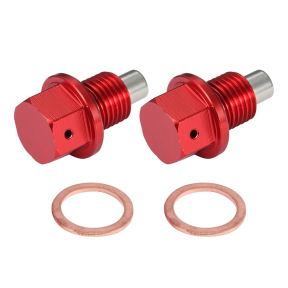 Unique Bargains 2 Set M12x1.25 Oil Drain Plug Magnetic Aluminum Alloy with 2 Washer for Car Red