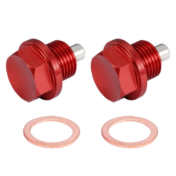 Unique Bargains 2 Set M16x1.5 Oil Drain Plug Magnetic Aluminum Alloy with 2 Washer for Car Motorcycle Red