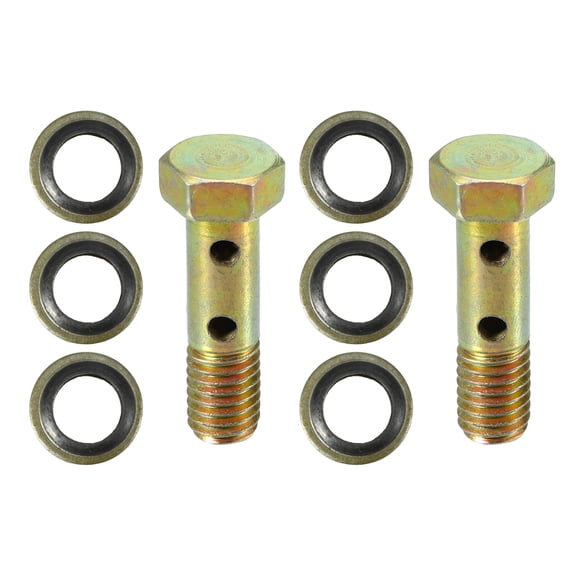 Unique Bargains 2 Set M8x1.25 32mm Length Motorcycle 6 Hold Hollow Bolt Screw with Washers Set Metric Thread Bronze Tone