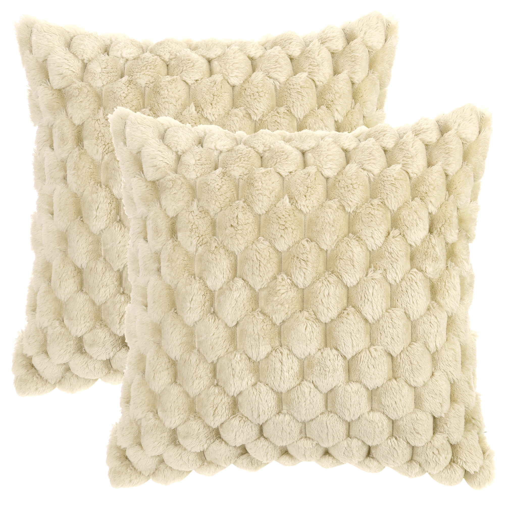 Unique Bargains 2 Soft Throw Pillow Covers Fur Decorative Fuzzy Plush Cushion Covers Beige 16" x 16"