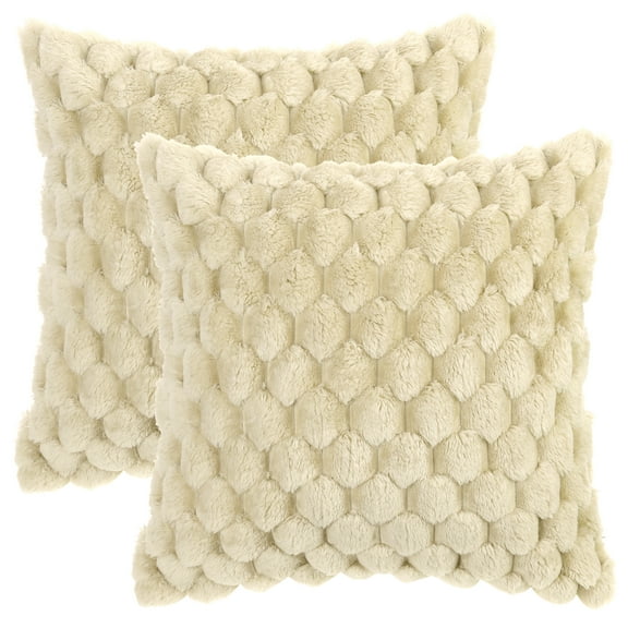 Unique Bargains 2 Soft Throw Pillow Covers Fur Decorative Fuzzy Plush Cushion Covers Beige 16" x 16"