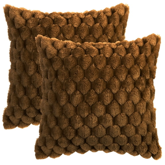 Unique Bargains 2 Soft Throw Pillow Covers Fur Decorative Fuzzy Plush Cushion Covers Brown 16" x 16"
