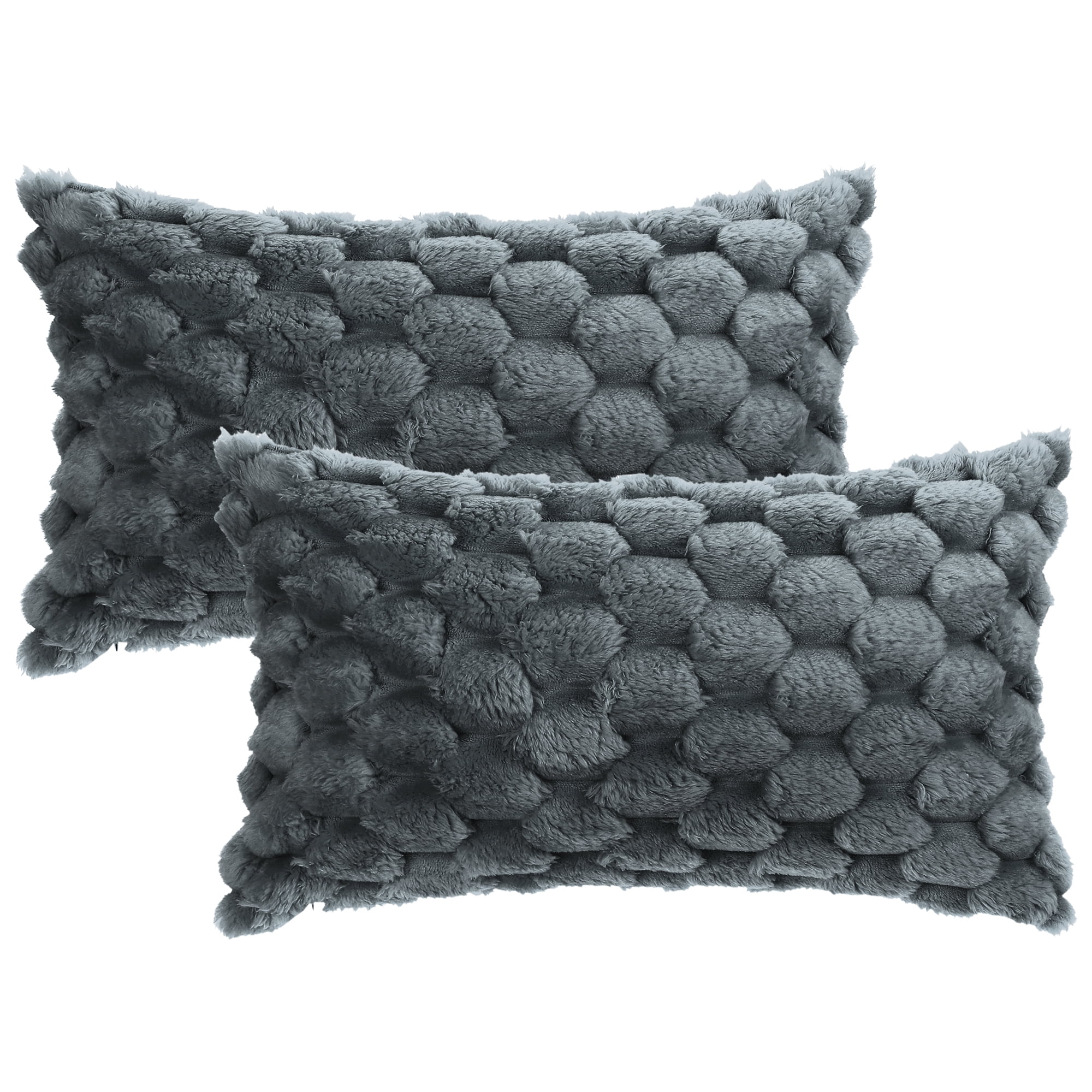 Unique Bargains 2 Soft Throw Pillow Covers Fur Decorative Fuzzy Plush Cushion Covers Gray 12" x 20"
