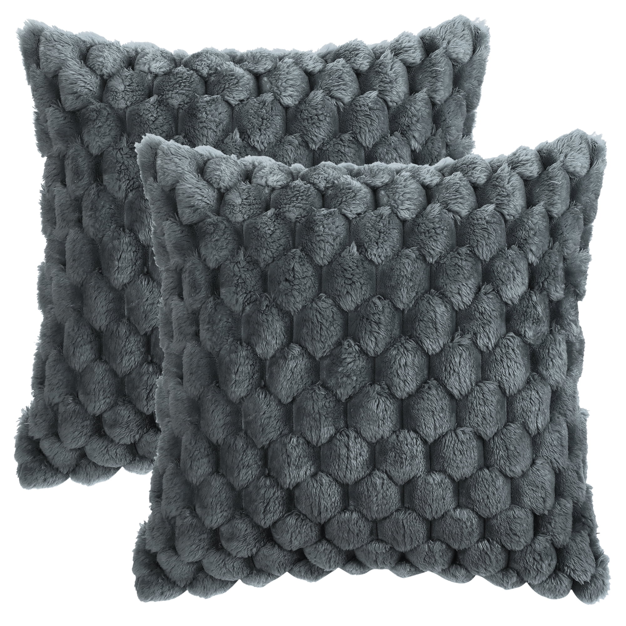 Unique Bargains 2 Soft Throw Pillow Covers Fur Decorative Fuzzy Plush Cushion Covers Gray 16" x 16"