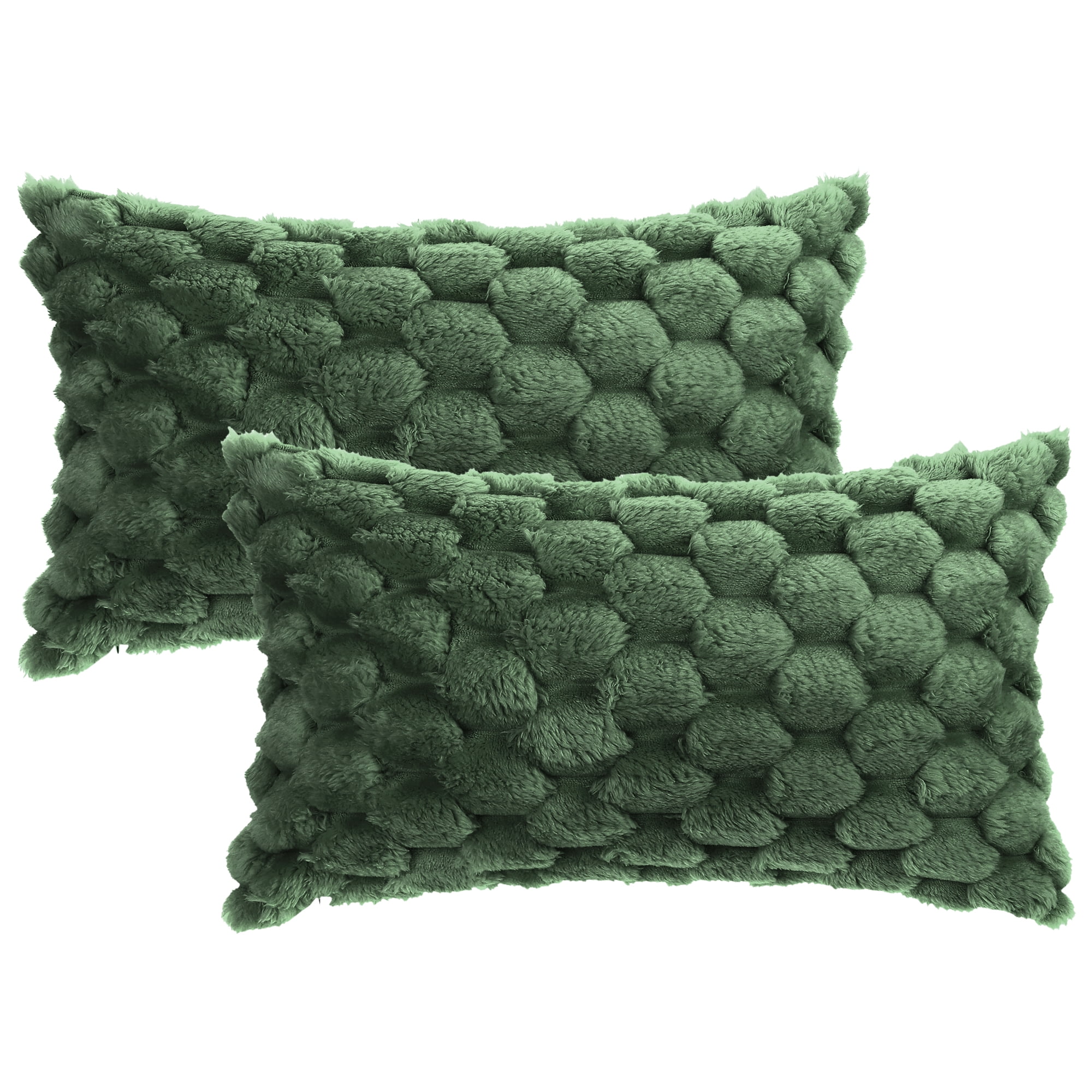 Unique Bargains 2 Soft Throw Pillow Covers Fur Decorative Fuzzy Plush Cushion Covers Green 12" x 20"