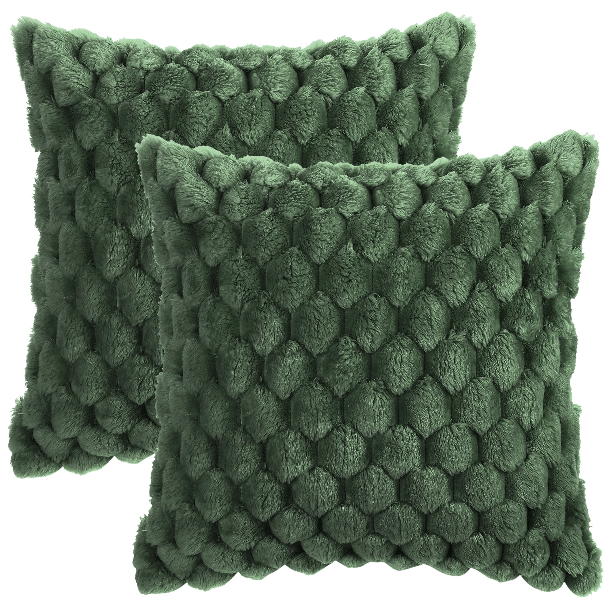 Unique Bargains 2 Soft Throw Pillow Covers Fur Decorative Fuzzy Plush Cushion Covers Green 16" x 16"