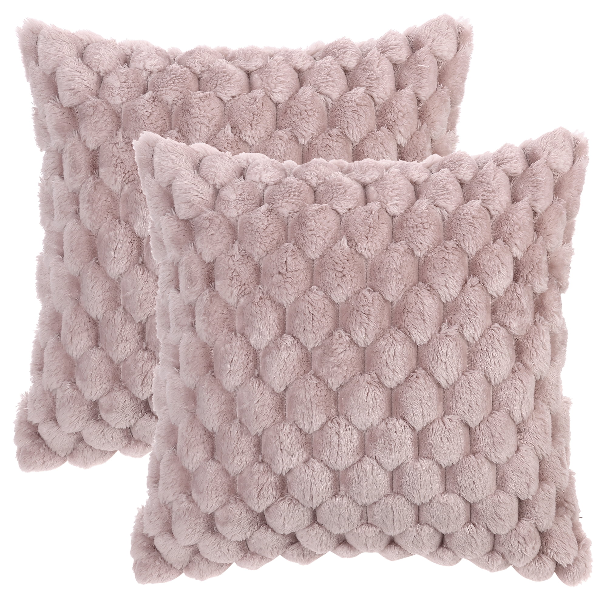 Unique Bargains 2 Soft Throw Pillow Covers Fur Decorative Fuzzy Plush Cushion Covers Pink 18" x 18"