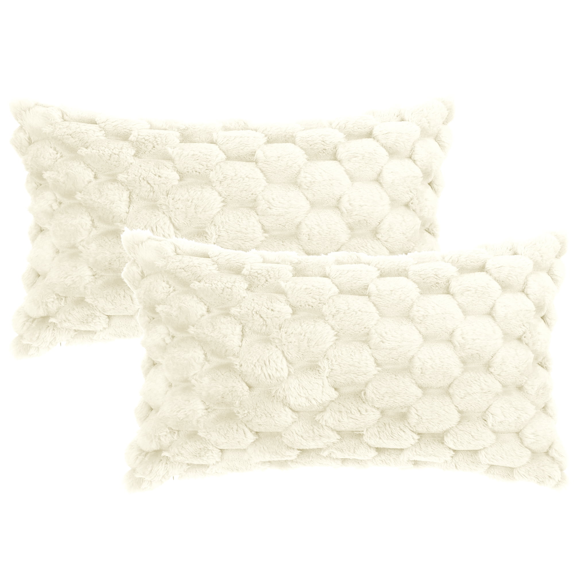 Unique Bargains 2 Soft Throw Pillow Covers Fur Decorative Fuzzy Plush Cushion Covers White 12" x 20"