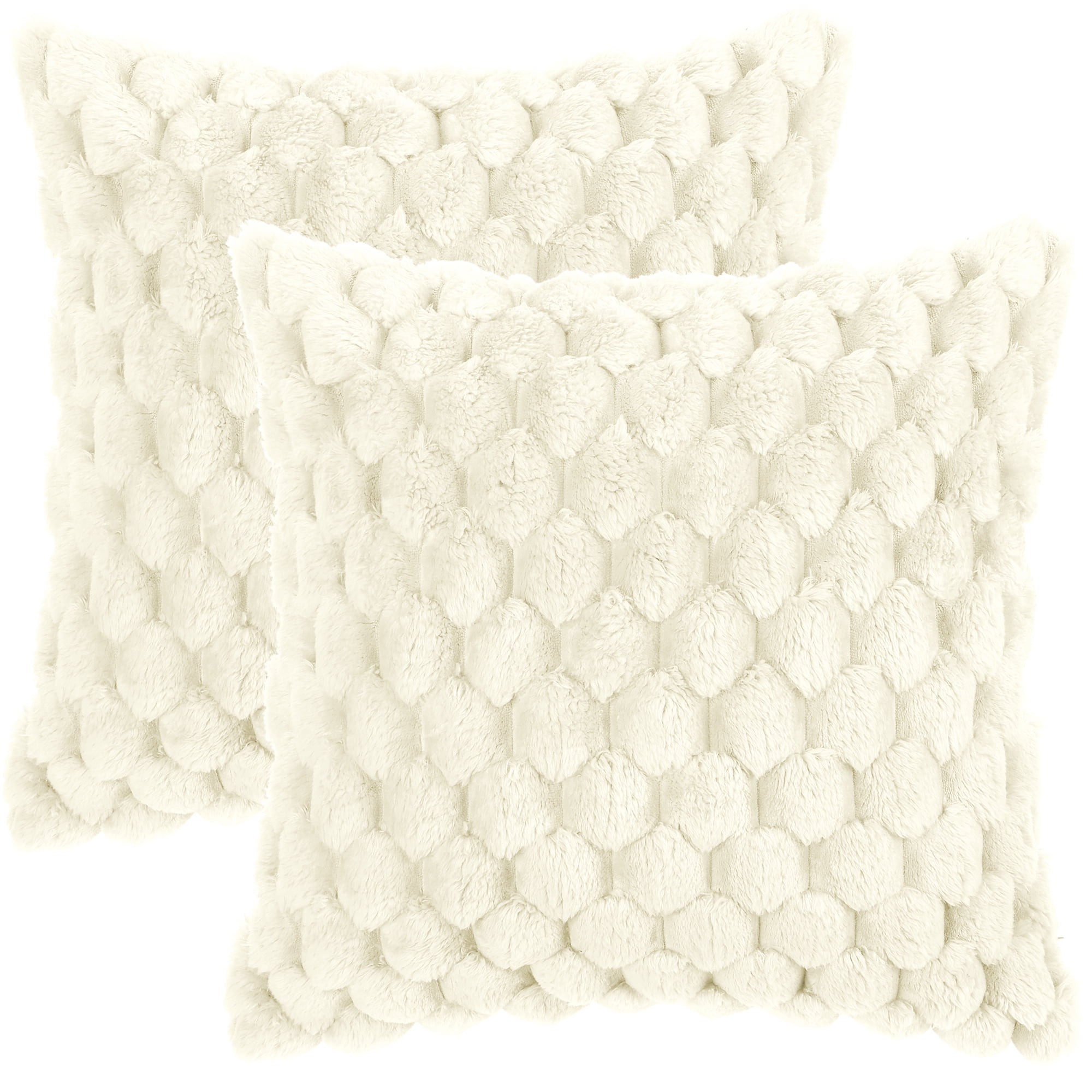 Unique Bargains 2 Soft Throw Pillow Covers Fur Decorative Fuzzy Plush Cushion Covers White 16" x 16"