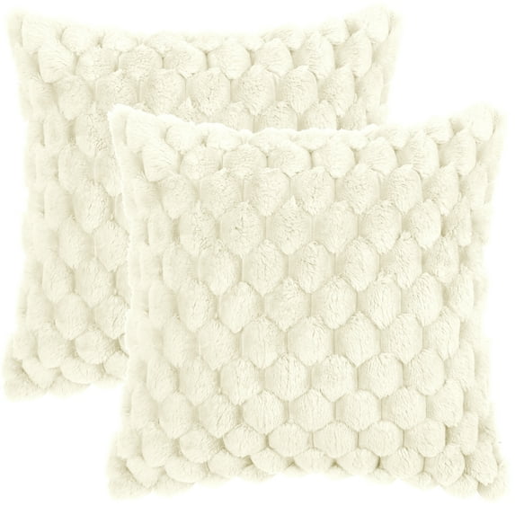 Unique Bargains 2 Soft Throw Pillow Covers Fur Decorative Fuzzy Plush Cushion Covers White 16" x 16"