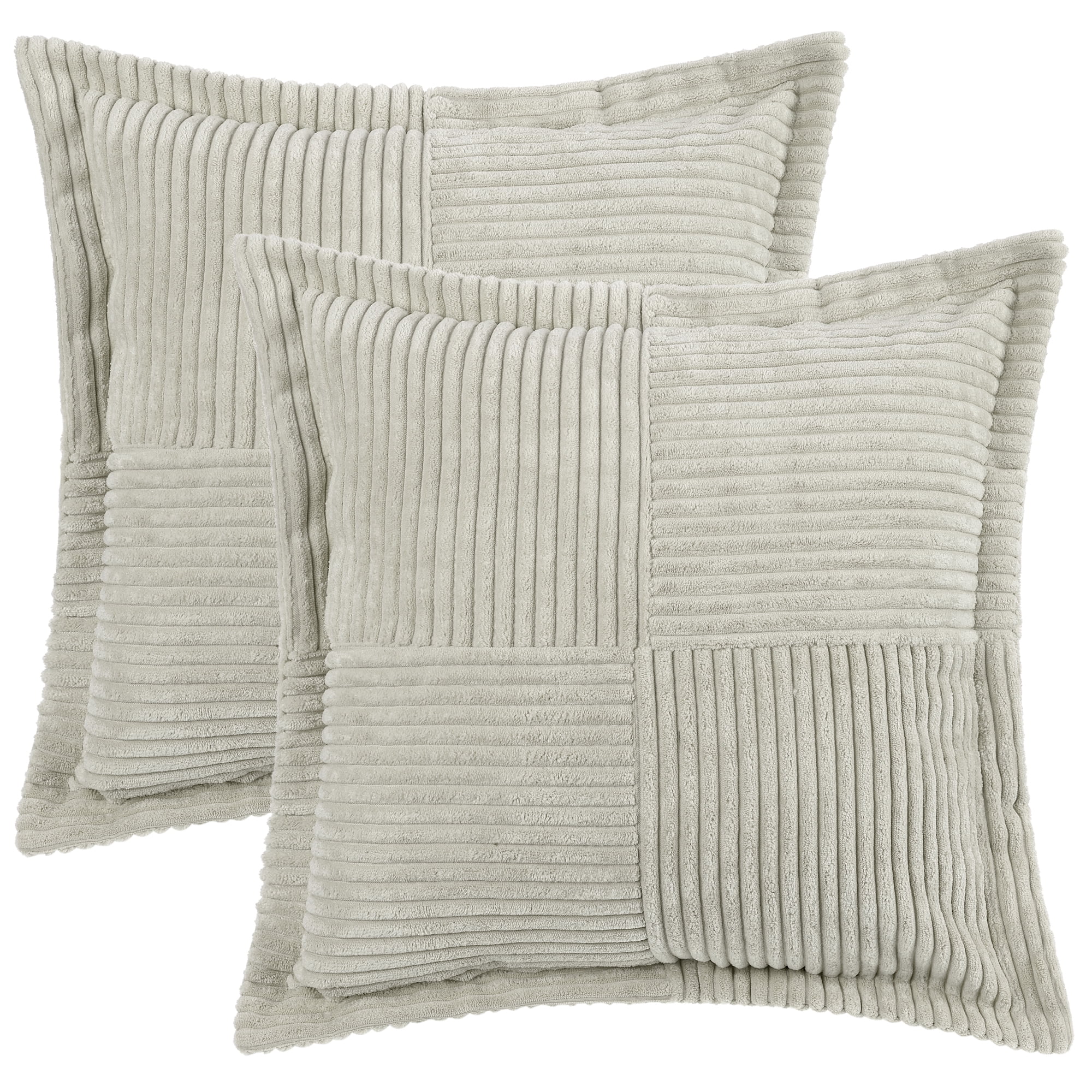 Unique Bargains 2 Solid Corduroy Throw Pillow Covers Wide Bordered Decorative Cushion Case Grey 18" x 18"