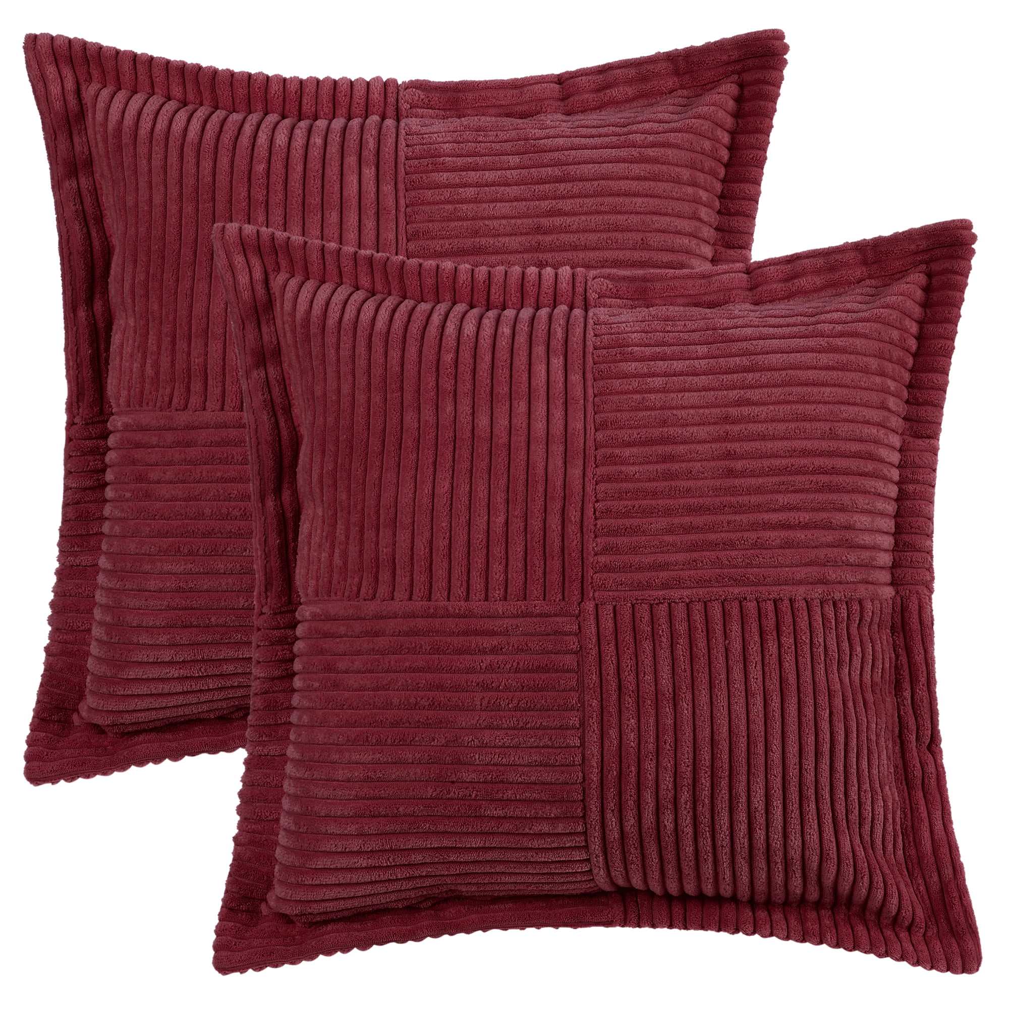 Unique Bargains 2 Solid Corduroy Throw Pillow Covers Wide Bordered Decorative Cushion Case Red 18" x 18"