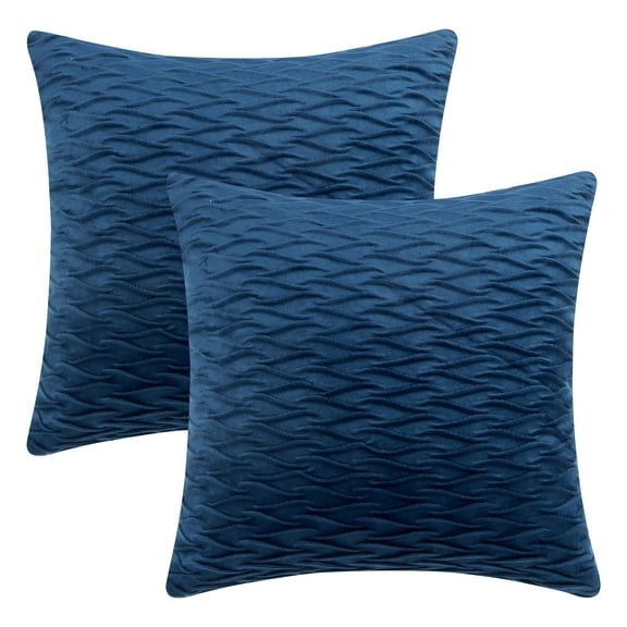 Unique Bargains 2 Solid Striped Square Decorative Throw Pillow Covers Textured Pillowcases Dark Blue 18" x 18"