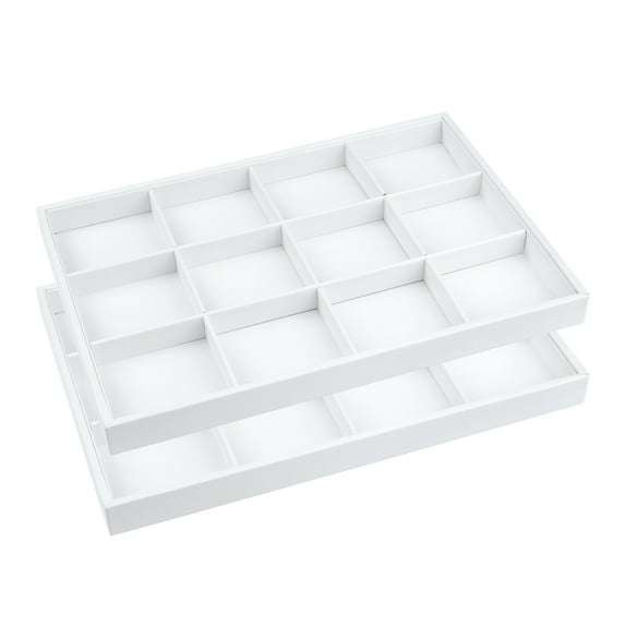 Unique Bargains 2 Stackable PU Leather Jewelry Boxes Organizer Tray with Removable Divider White 12 Grid Tray
