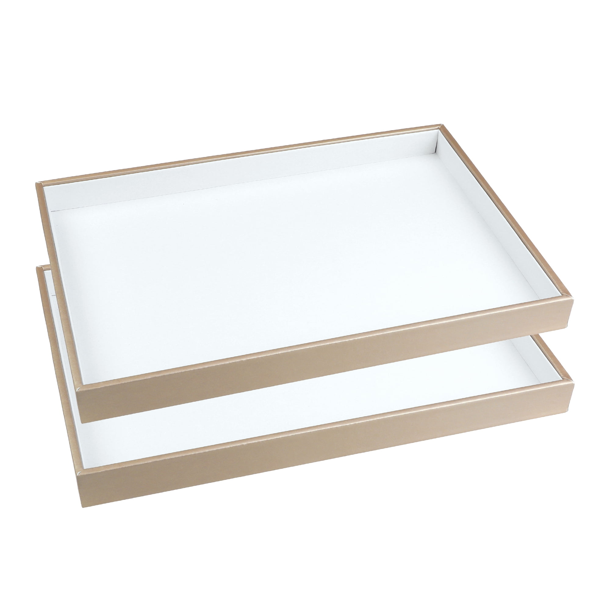 Unique Bargains 2 Stackable PU Leather Jewelry Boxes Organizer Tray with Removable Divider White Flat Tray