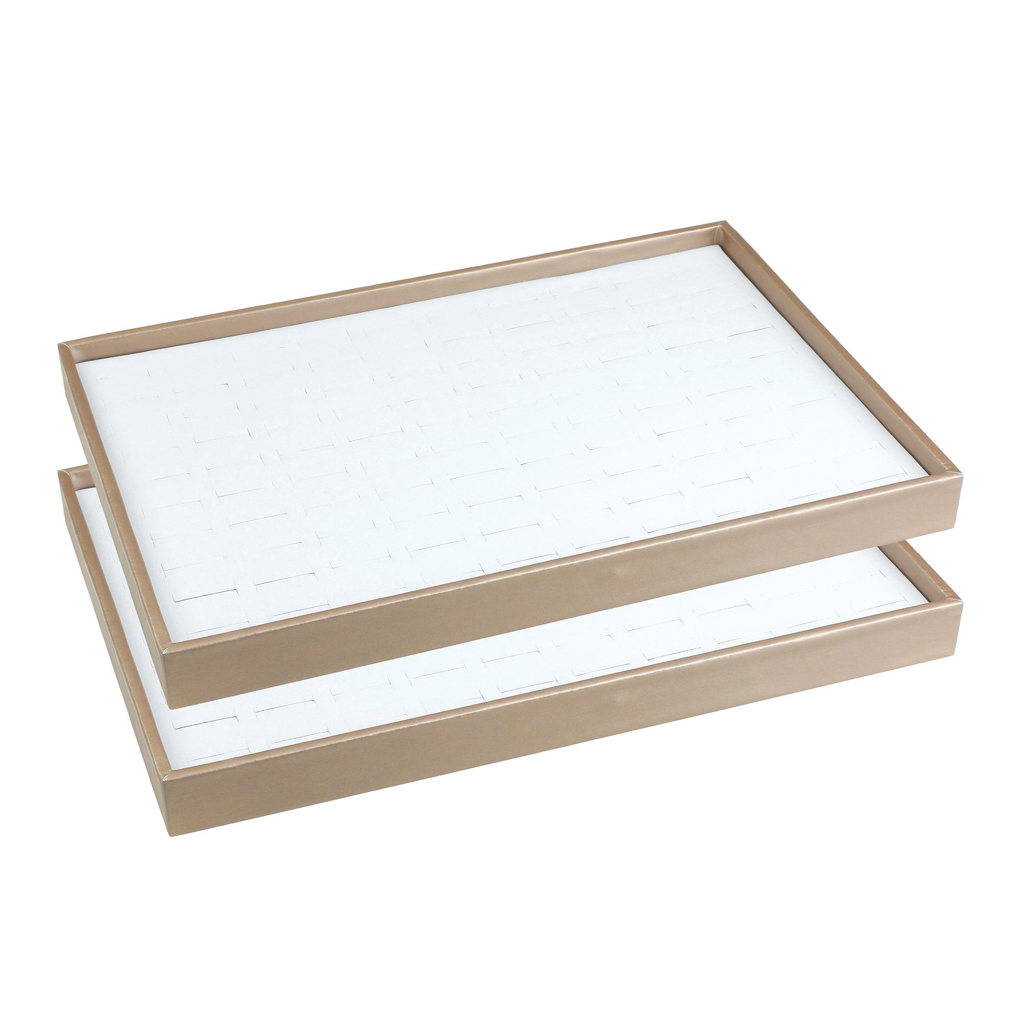 Unique Bargains 2 Stackable PU Leather Jewelry Boxes Organizer Tray with Removable Divider White Ring Tray