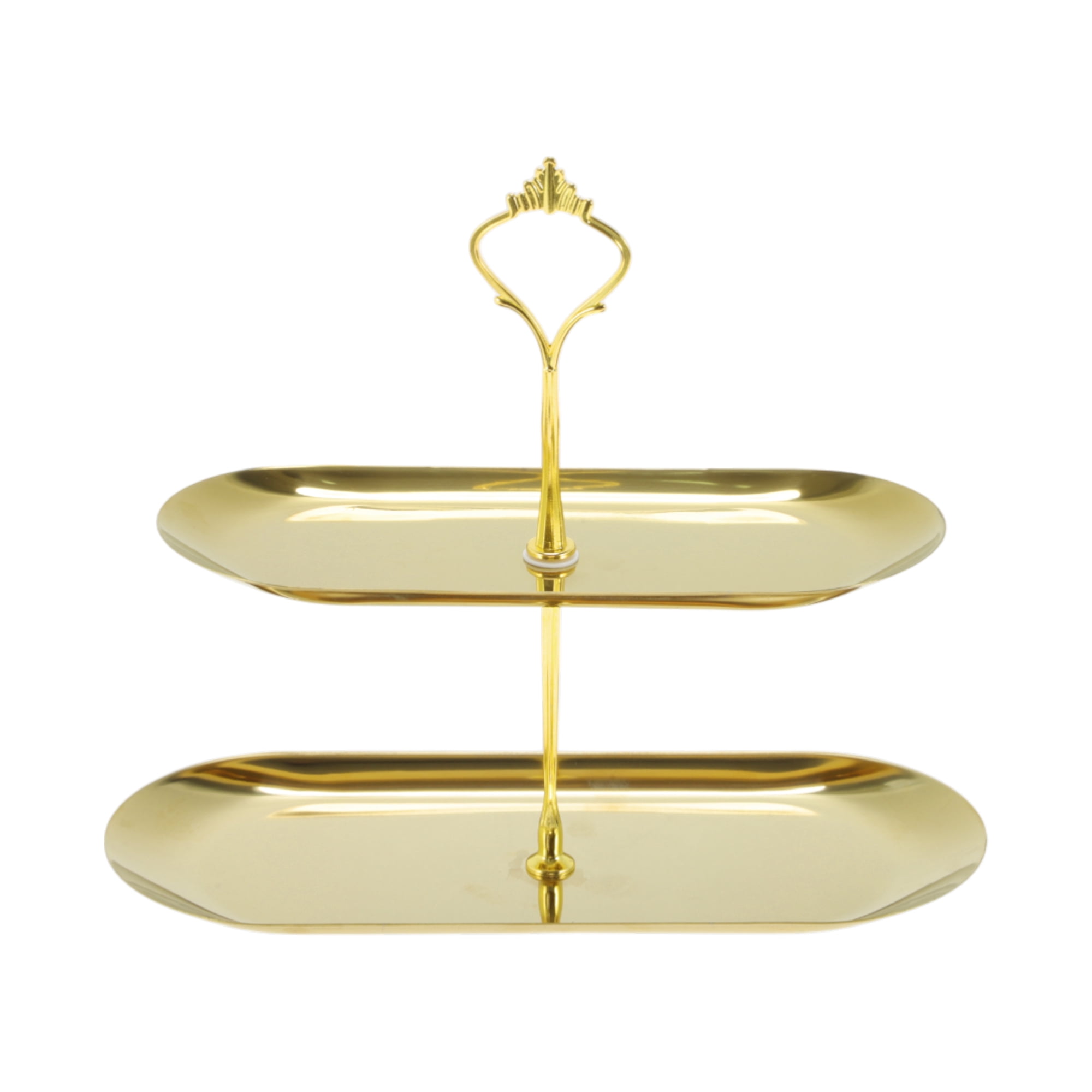 Unique Bargains 2 Tier Dessert Cupcake Stand Crown Design Holder Gold Tone