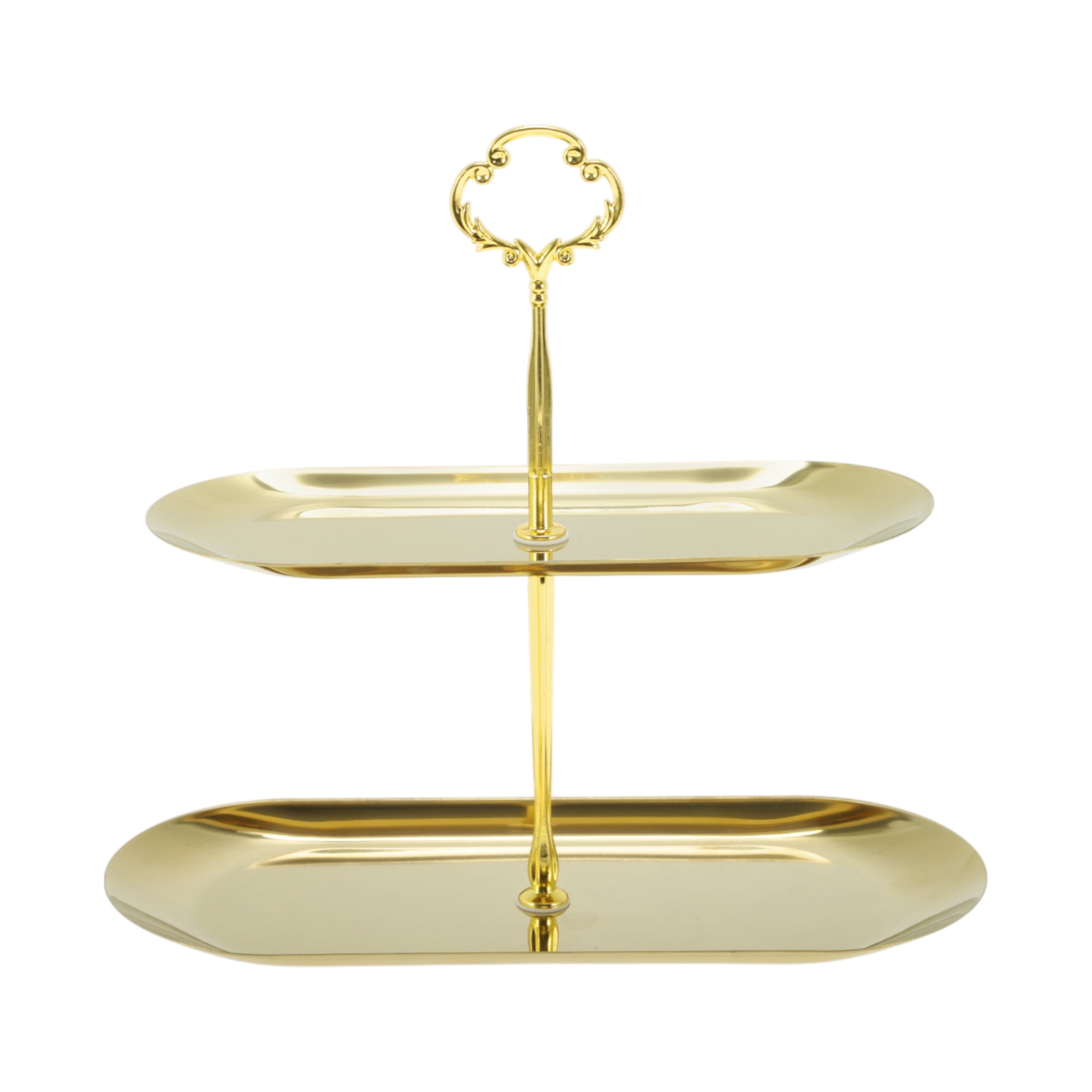 Unique Bargains 2 Tier Dessert Cupcake Stand Flower Design Cupcake Holder Gold Tone