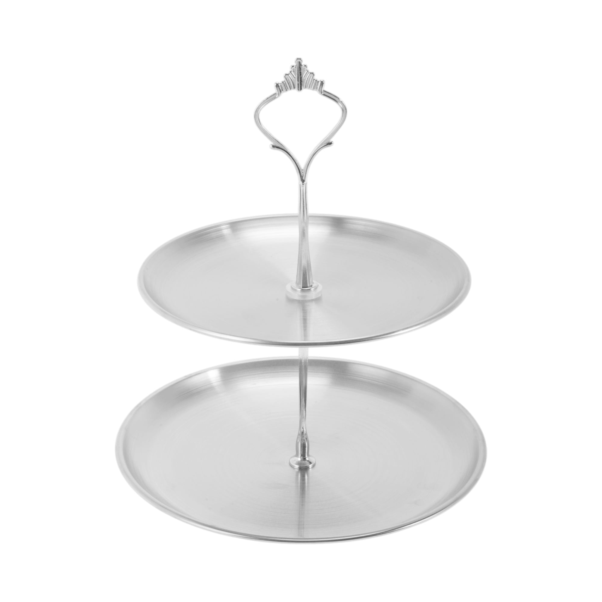 Unique Bargains 2 Tier Dessert Cupcake Stand Holder Cup Cake Holder Tower Silver Tone