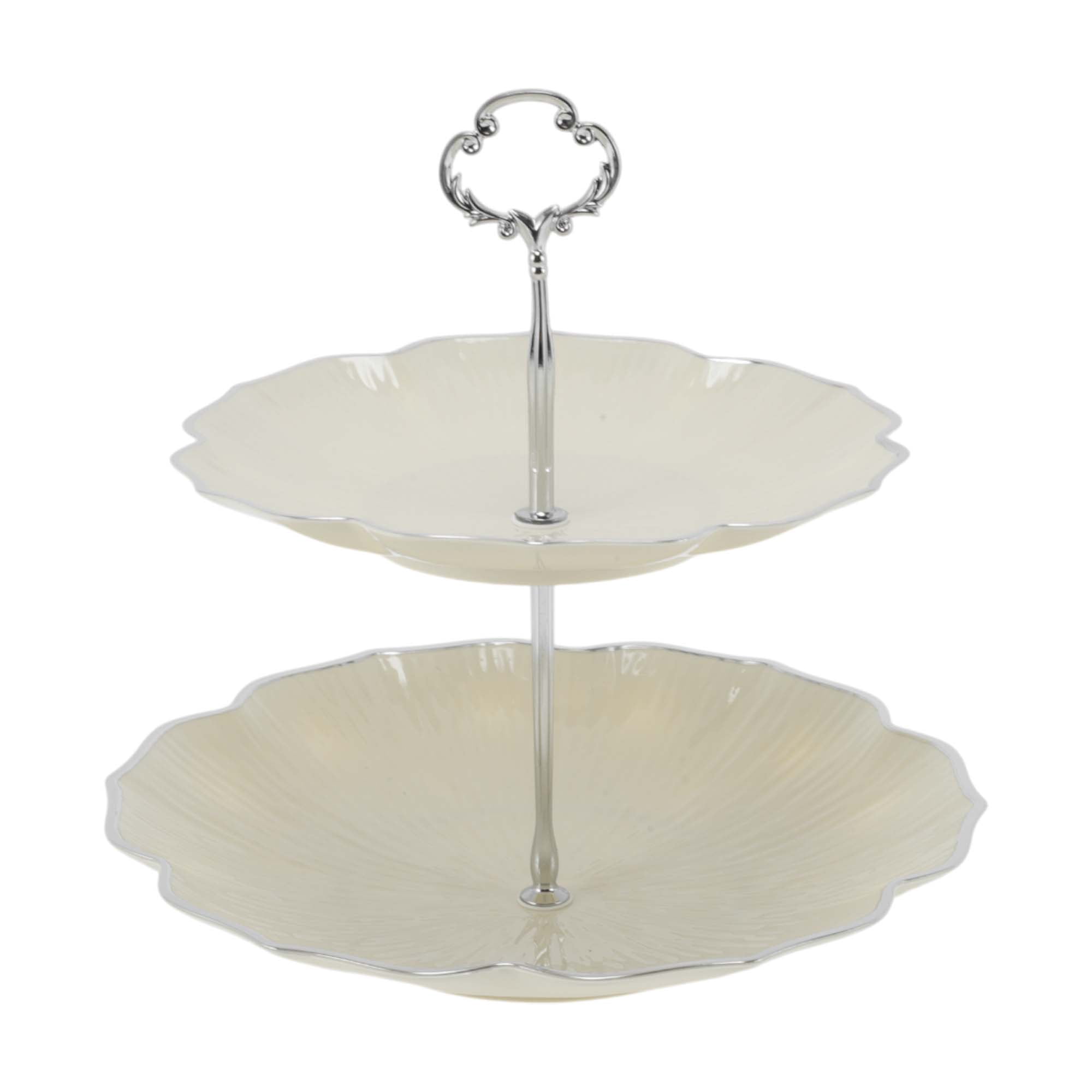 Unique Bargains 2 Tier Dessert Cupcake Stand Holder for Donuts Beige Silver Tone