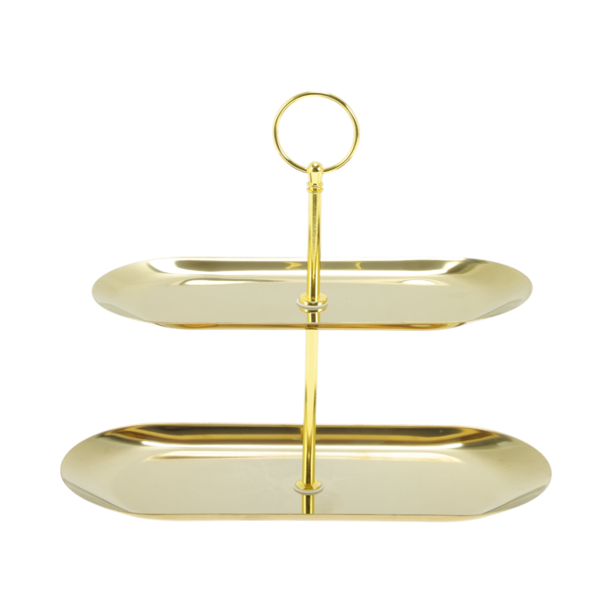 Unique Bargains 2 Tier Dessert Cupcake Stand Ring Design Holder Gold Tone