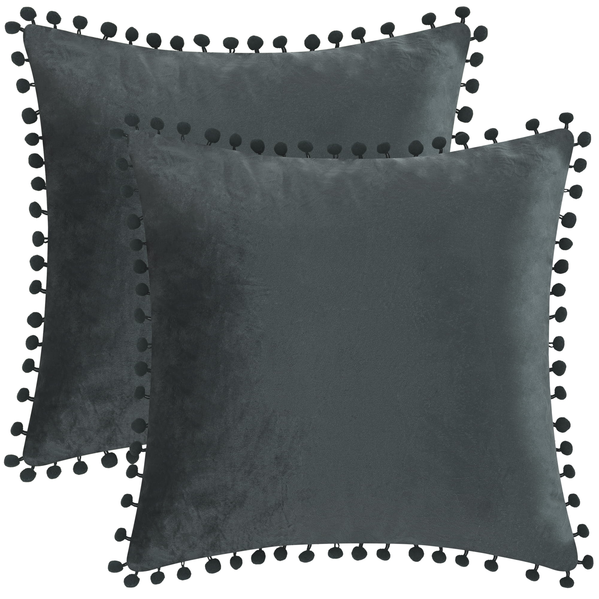 Unique Bargains 2 Velvet Throw Pillow Covers Pompoms Decorative Pillow Cases Cushion Cover Dark Gray 18" x 18"