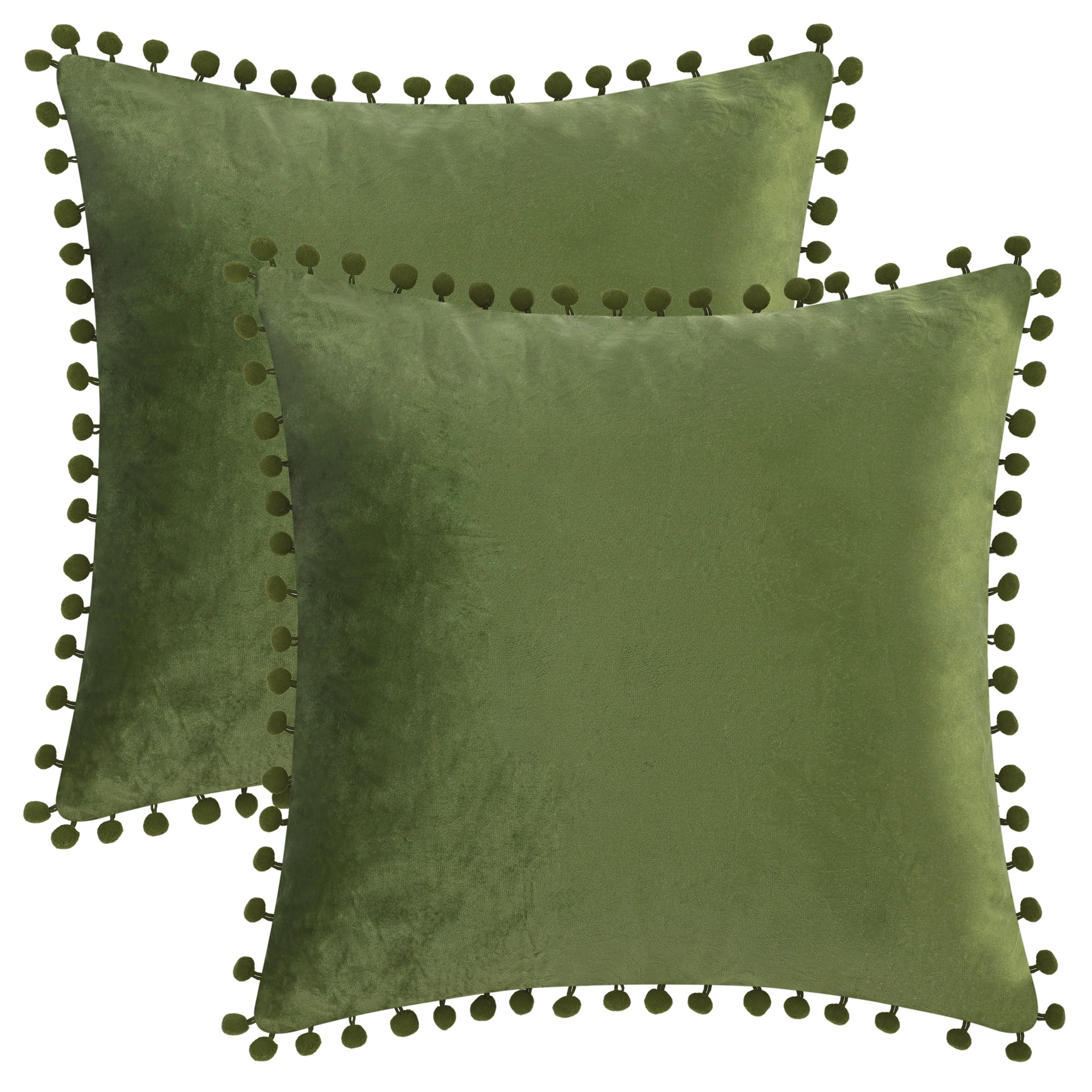 Unique Bargains 2 Velvet Throw Pillow Covers Pompoms Decorative Pillow Cases Cushion Cover Green 20" x 20"