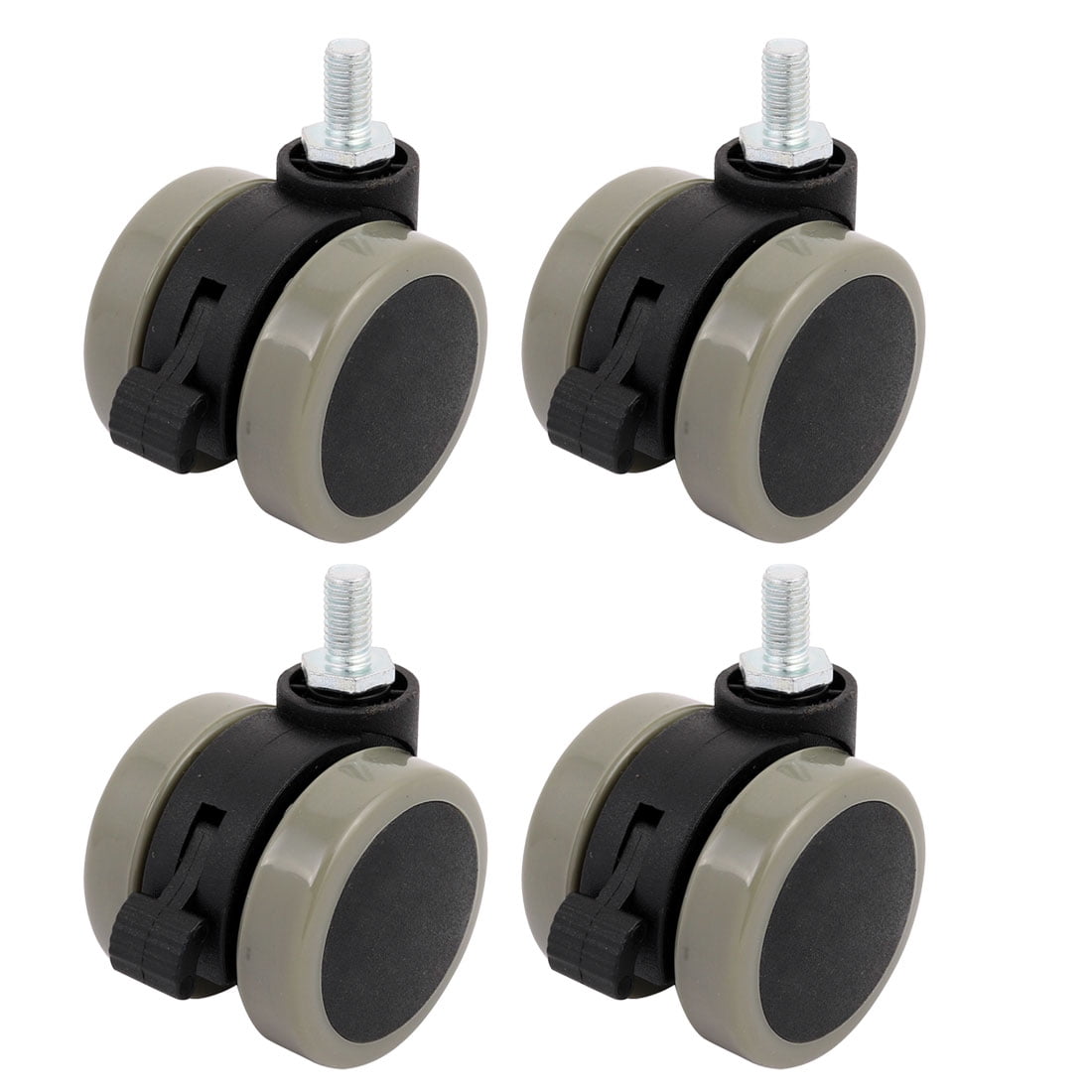 Unique Bargains 2-inch Twin PU Wheel M8 Threaded Stem Connector Brake Swivel Caster 4pcs