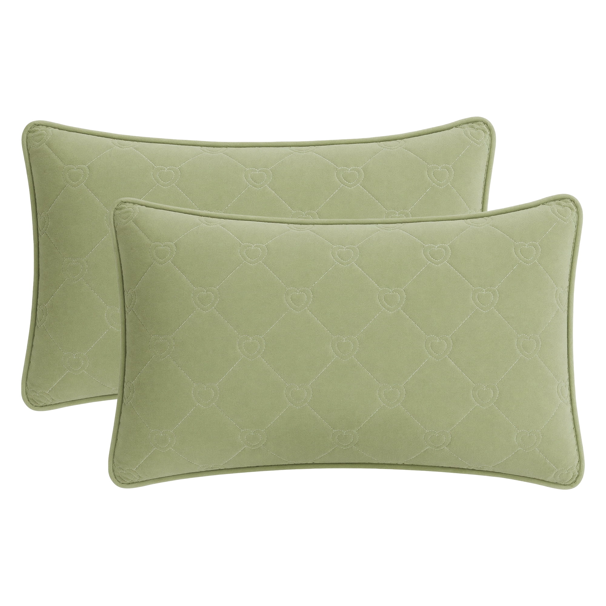 Unique Bargains 2-pcs Heart-shaped Polyester Comfortable Quilted Pillow Protector Green