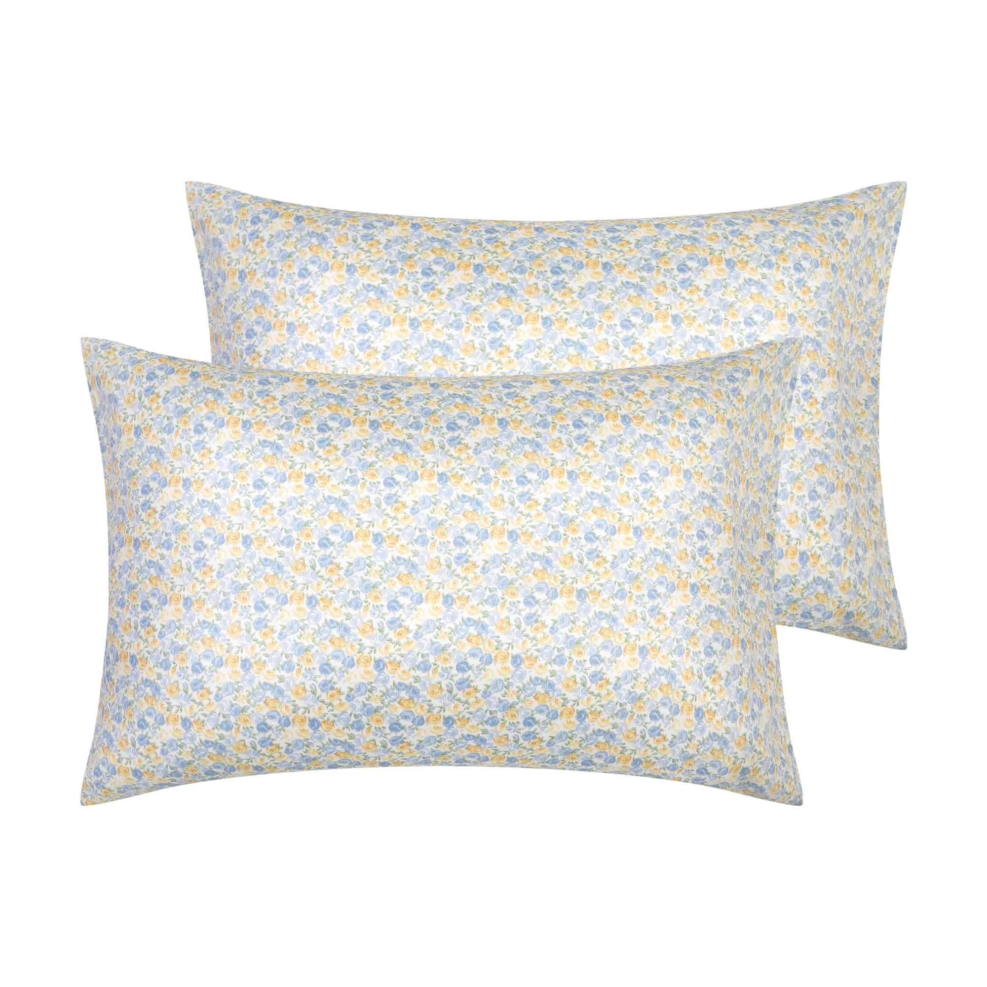 Unique Bargains 2 pcs Pillowcase for Hair and Skin Soft Cotton Floral Pillow Cases Yellow