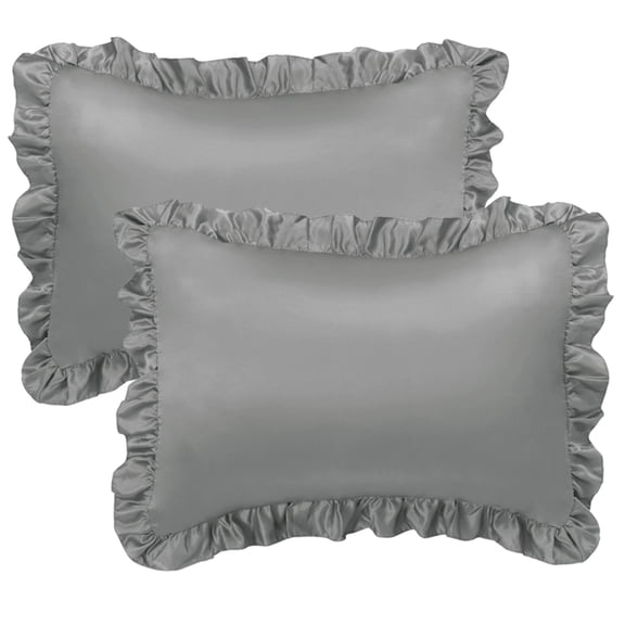 Unique Bargains 2-Piece Satin Ruffled Edge Pillowcases, King, Deep Grey