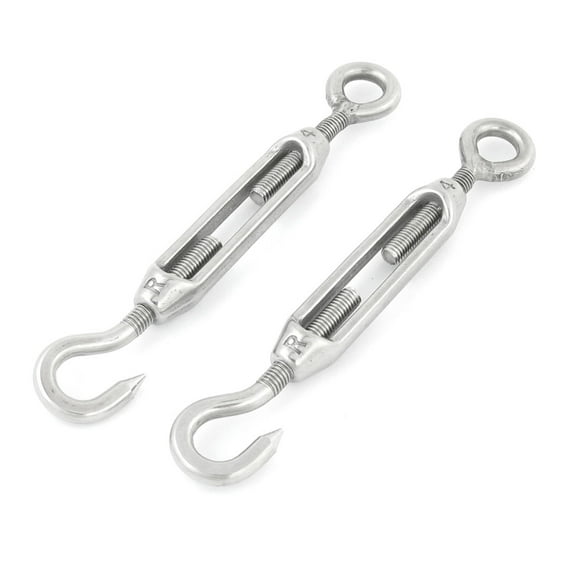 Unique Bargains 2 x 304 Stainless Steel Hook Eye Turn Buckles 3.8"-5.1" for Wire Rope Cable