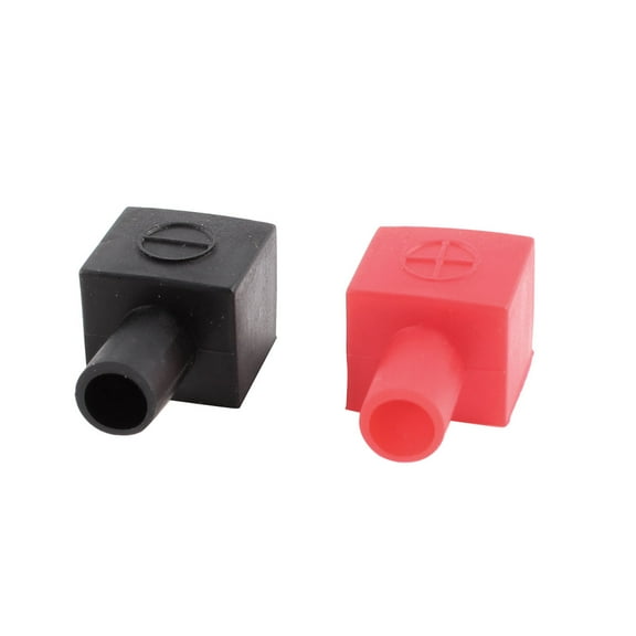 Unique Bargains 2 x Car Battery Terminal Cable Angle Type Insulation Cover Boot Cap Black Red