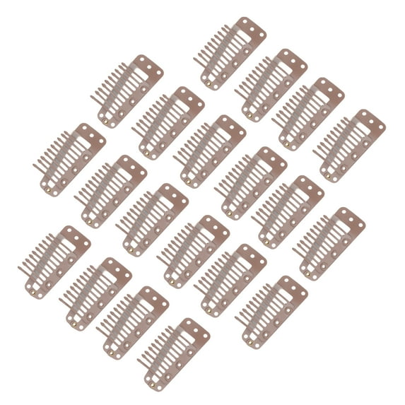 Unique Bargains 20 Pcs 10-Teeth Snap Wig Hair Clips for Hair Extension Light Brown