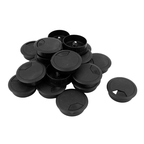 Unique Bargains 20 Pcs 50mm Black PC Computer Table Plastic Grommet Cable Tidy Wire Hole Cover